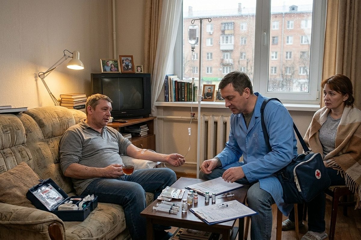 Врач делает капельницу пациенту